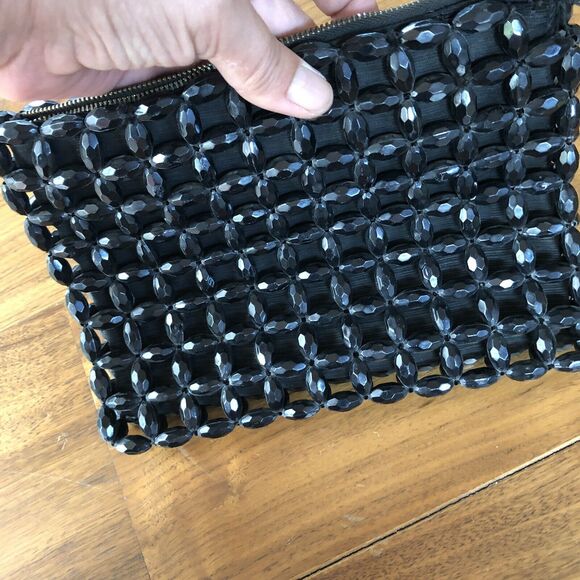 Vintage Black Beaded Clutch Purse 9 x 6.5 x 1\